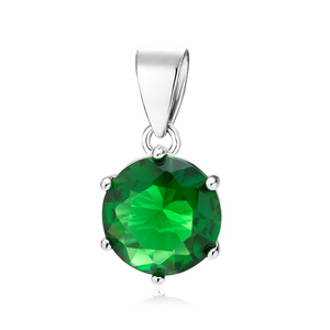 Silver (925) rhodium-plated pendant round green zirconia diameter - 10mm