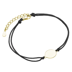 Silver (925) gold-plated bracelet with black cord and circle