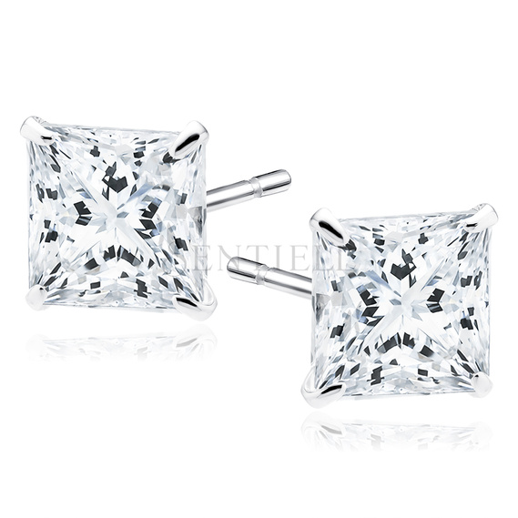 Silver (925) earrings white zirconia 6 x 6mm square