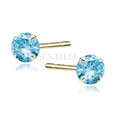 Silver (925) gold-plated earrings round aquamarine zirconia diameter 5mm