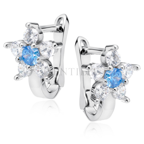 Silver (925) earrings white and light blue zirconia flower