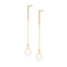 Silver (925) pearl  gold-plated earrings with white zirconias