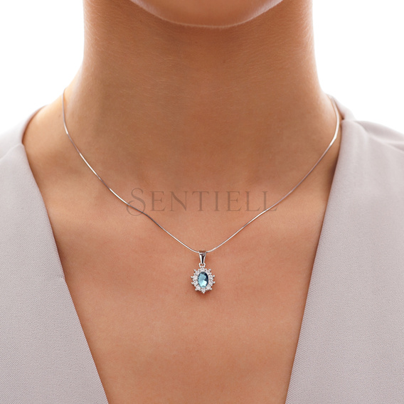 Silver (925) pendant aquamarine colored zirconia