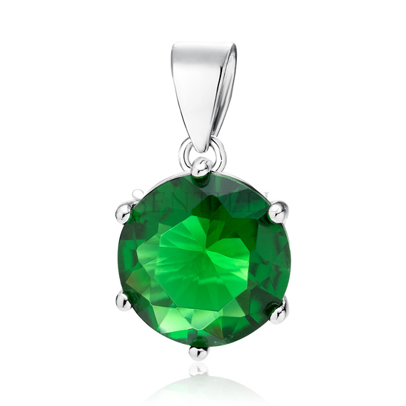 Silver (925) rhodium-plated pendant round green zirconia diameter - 12mm