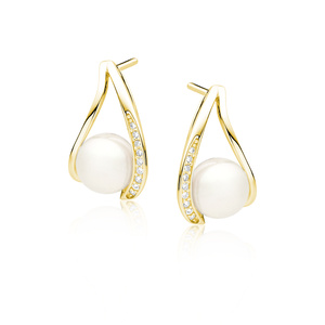 Silver (925) gold-plated pearl earrings with zirconia