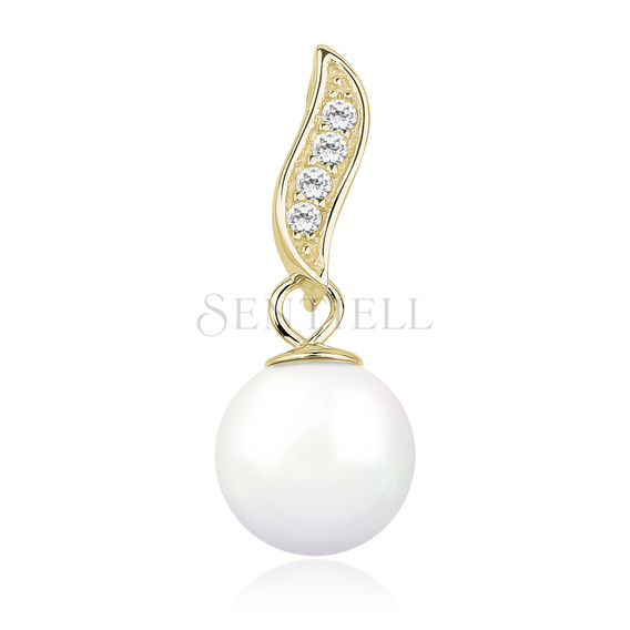 Silver (925) pearl pendant with zirconia - gold-plated