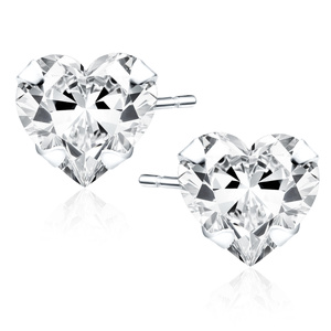 Silver (925) earrings white zirconia 6 x 6mm hearts
