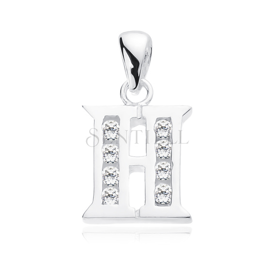 Silver (925) pendant white zirconia - letter H