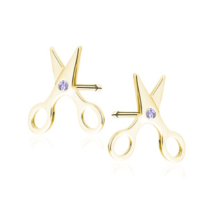 Silver (925) gold-plated earings - scissors with violet zirconias