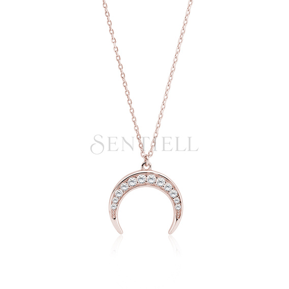 Silver (925) necklace - rose gold-plated crescent with zirconia