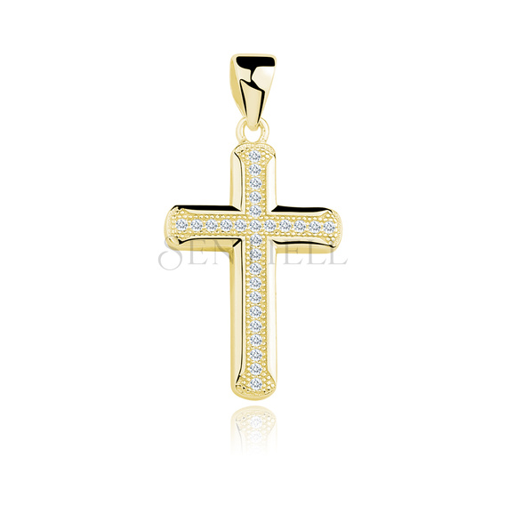 Silver (925) gold-plated pendant cross with two rows of zirconia