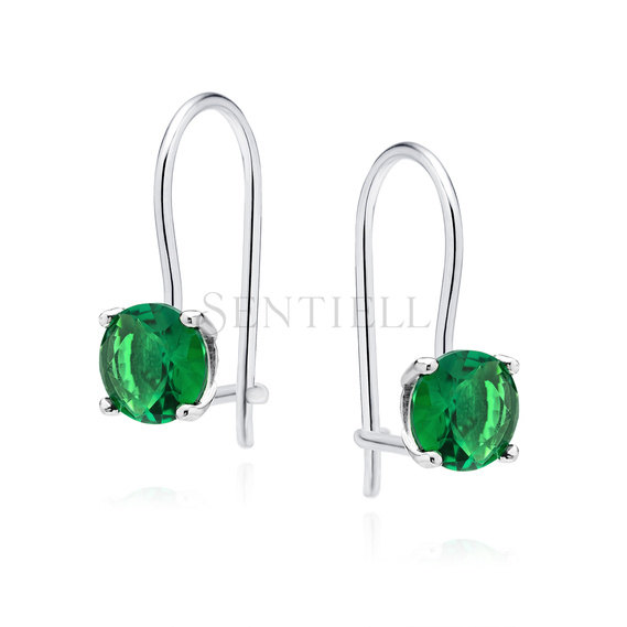 Silver (925) earrings round zirconia diameter 6mm green