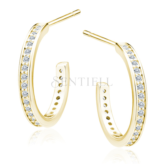 Silver (925) gold-plated earrings open hoop with white zirconias