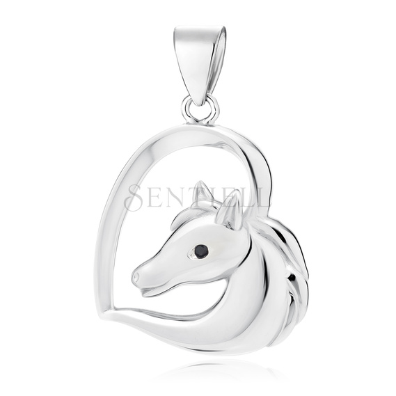 Silver (925) heart pendant - horse with black eye