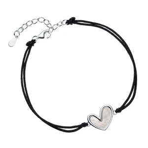 Silver (925) bracelet heart with nacre and black cord