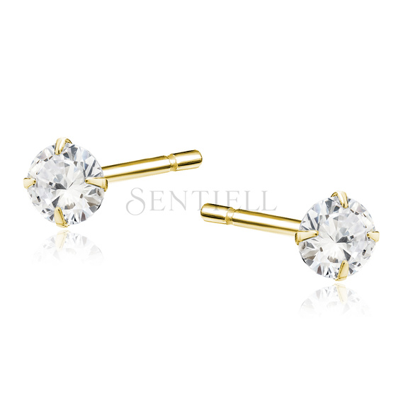 Silver (925) gold-plated earrings round white zirconia diameter 4mm