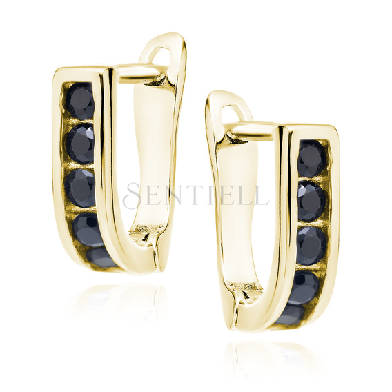 Silver (925) earrings with black zirconia, gold-plated