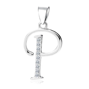 Silver (925) pendant with white zirconias - letter P