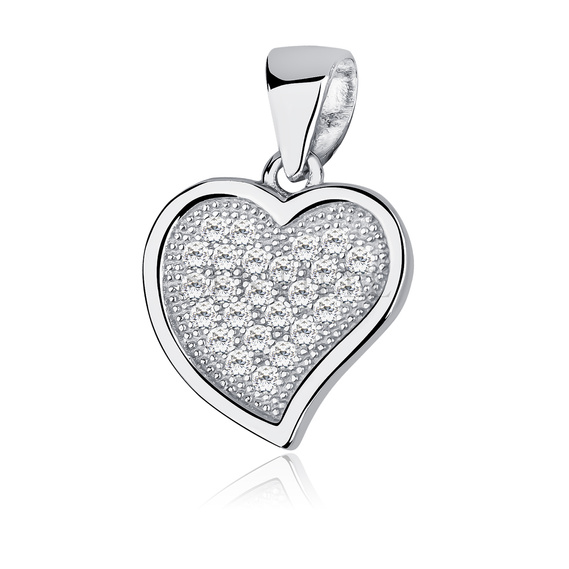 Silver (925) pendant - hollow heart with zirconia