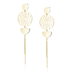 Silver (925) gold-plated earrings - mandala with circle, semicircle and chains
