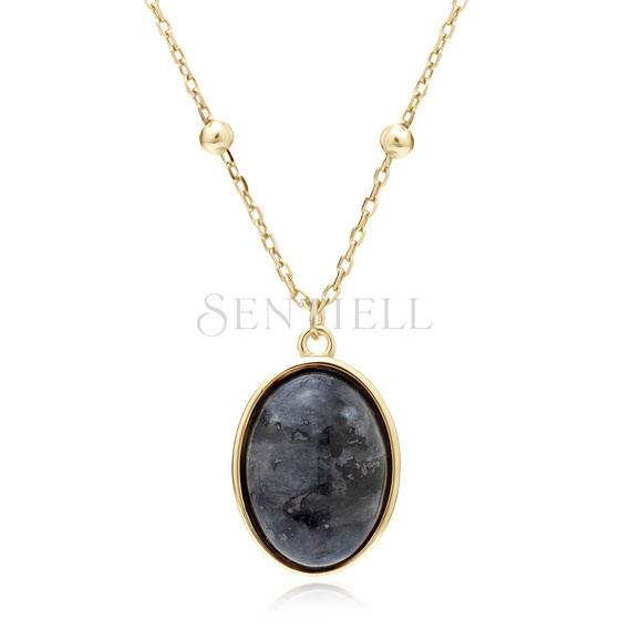 Silver (925) gold-plated necklace with black larvikite and balls on chain