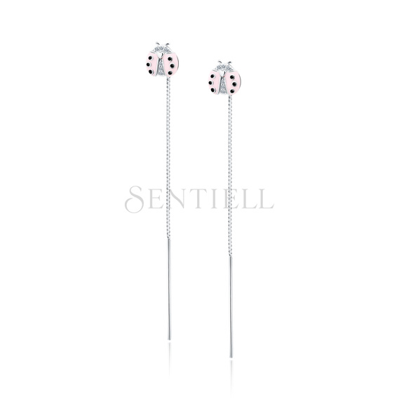 Silver (925) earings - pink ladybug with zirconias