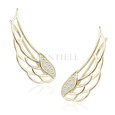 Silver (925) cuff earrings - wings with zirconia, gold-plated