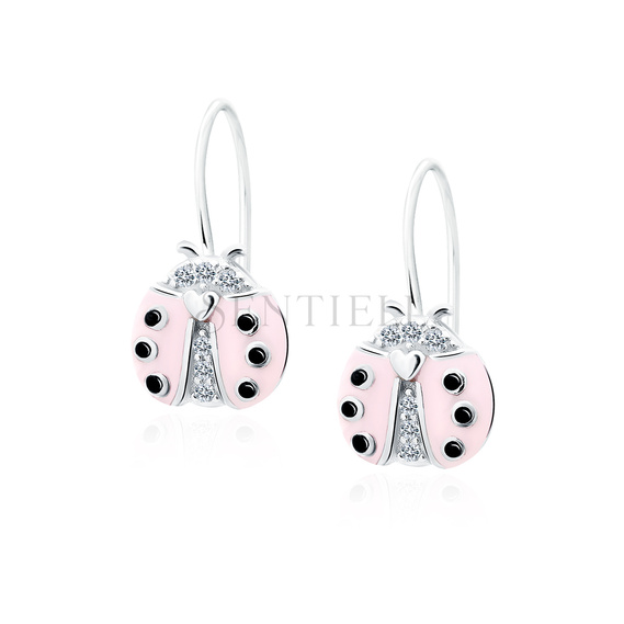 Silver (925) earings - pink ladybug with zirconias