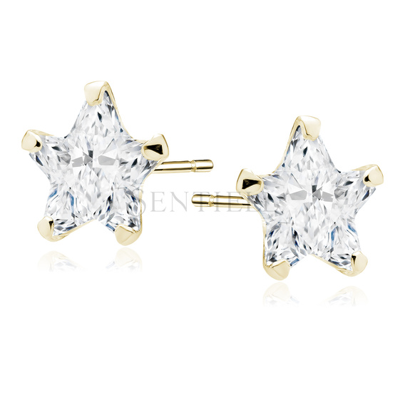Silver (925) gold-plated earrings white zirconia 6 x 6mm stars