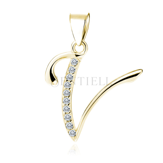 Silver (925) gold-plated pendant white zirconias - letter V