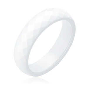 White faceted ceramic ring 6mm