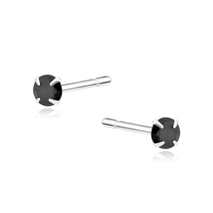 Silver (925) earrings round black zirconia diameter 3mm