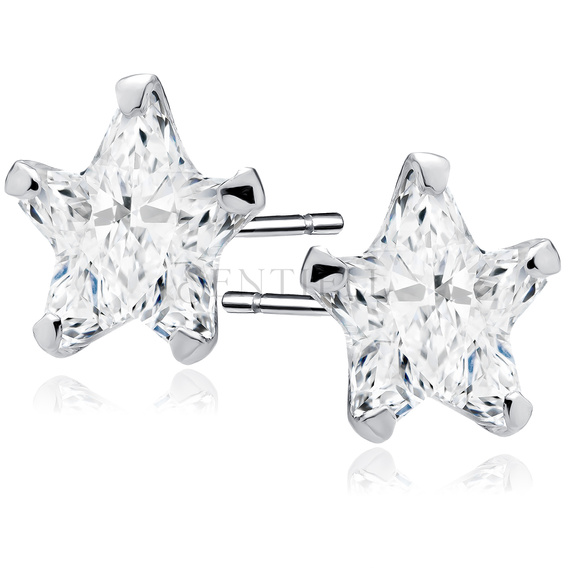 Silver (925) earrings white zirconia 8 x 8mm stars