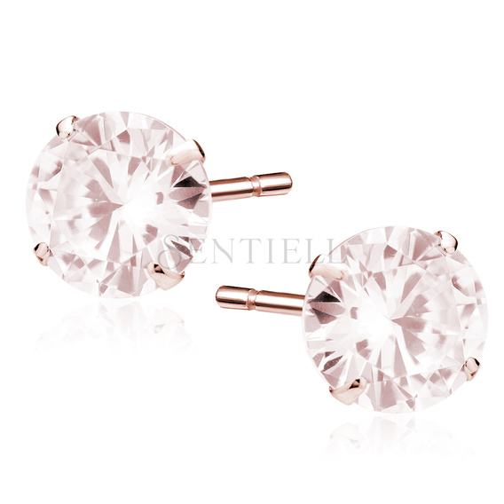 Pendientes de plata de ley 925 chapados en oro rosa circonita redonda diámetro 8 mm