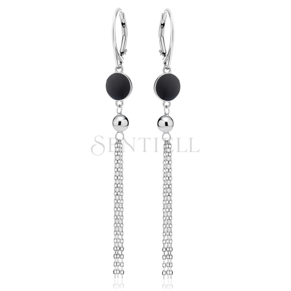 Silver (925) earrings with black enamel, ball and chains