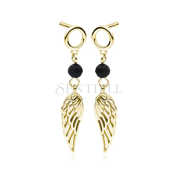 Silver (925) gold-plated wings earrings with black zirconia / spinel