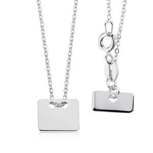 Silver (925) necklace with rectangle pendant and metal tag
