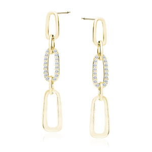 Silver (925) gold-plated earrings - chain links with white zirconias