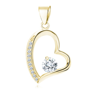 Silver (925) gold-plated pendant white zirconia - heart microsetting and zirconias