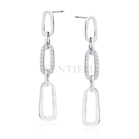 Silver (925) earrings - chain links with white zirconias