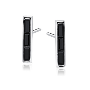 Silver (925) earrings with black zirconia - rectangle