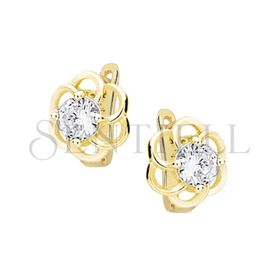 Silver (925) elegant earrings - gold-plated flowers with zirconia