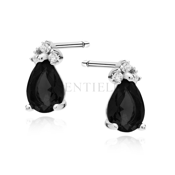 Silver (925) elegant round earrings with black zirconia