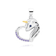 Silver (925) heart pendant - unicorn with violet zirconias and sapphire eye