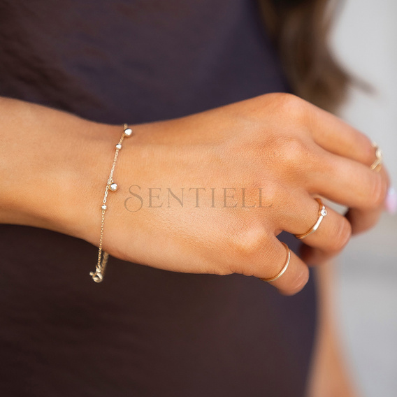 Pulsera de plata de ley 925 chapada en oro con bolas