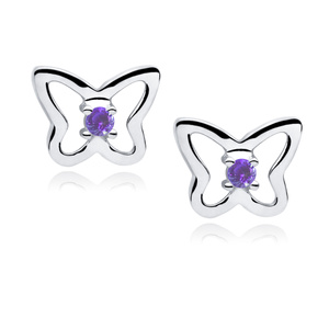 Silver (925) Earrings violet zirconia - butterflies