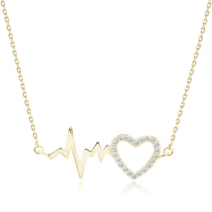 Plata de ley 925 gold-plated necklace - pulse and heart pendant with zirconia