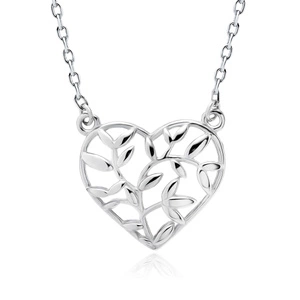 Silver (925) necklace - heart with leafs