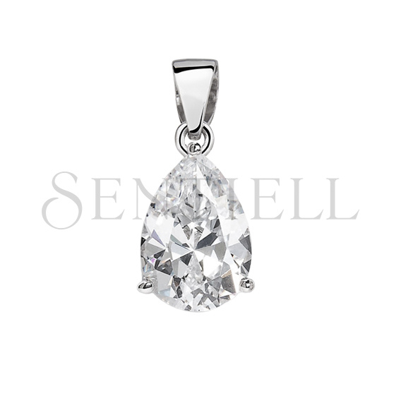 Silver (925) pendant tear-shaped white zirconia - 7mm x 9mm