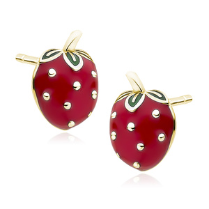 Silver (925) gold-plated earrings red enamelled strawberries